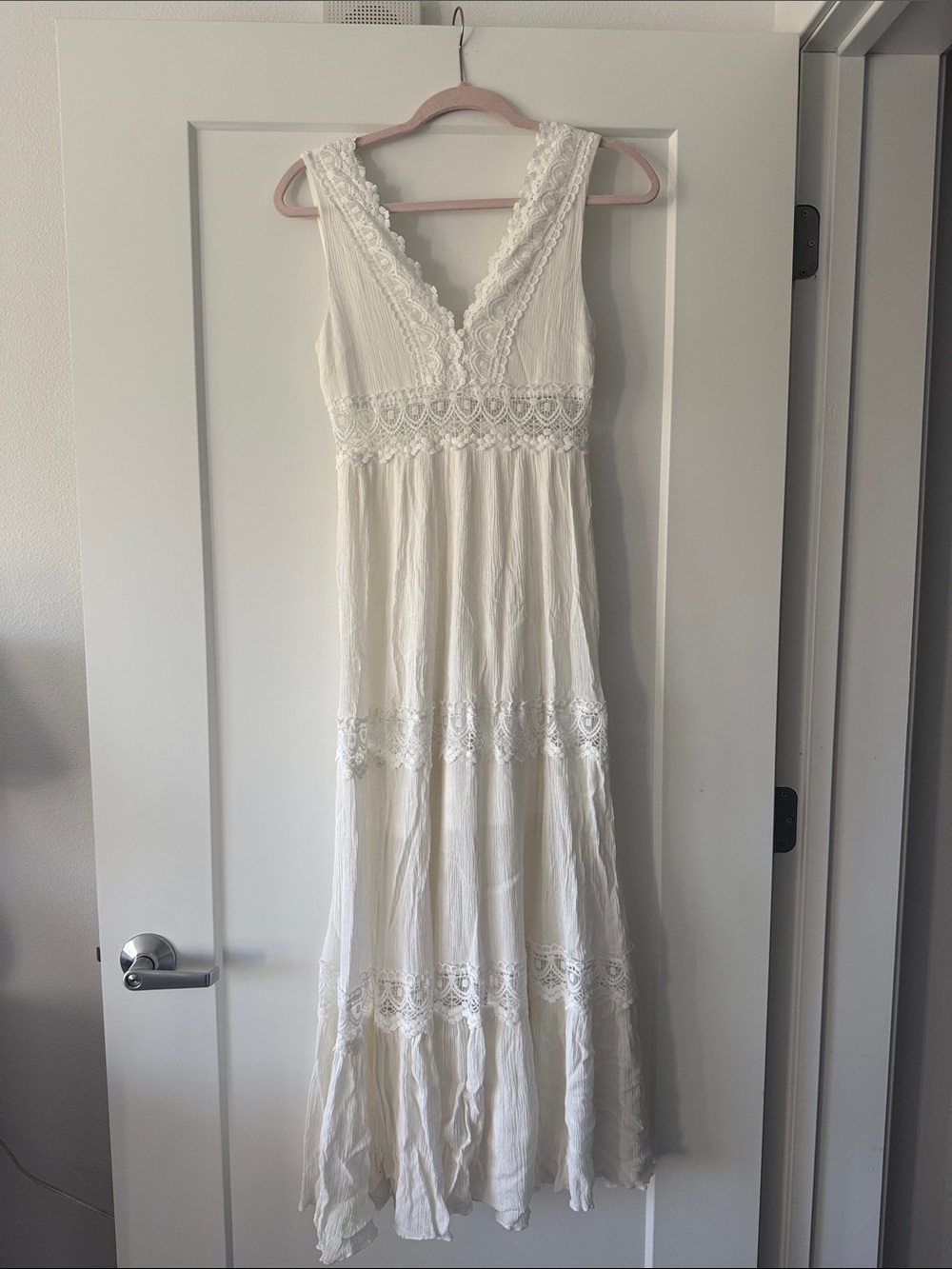 Altar'd State Ivory Lace-Trim V-Neck Maxi Dress